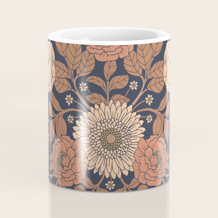 Peach, Dusty Rose, Mauve & Blue-Gray Floral Pattern Coffee Mug Gallery Image 4