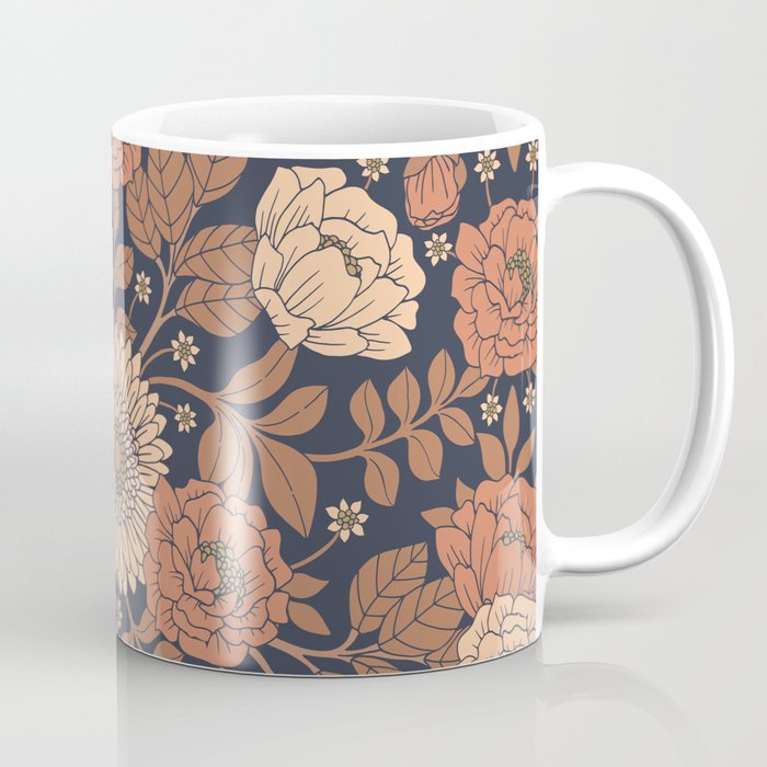 Peach, Dusty Rose, Mauve & Blue-Gray Floral Pattern Coffee Mug Gallery Image 1