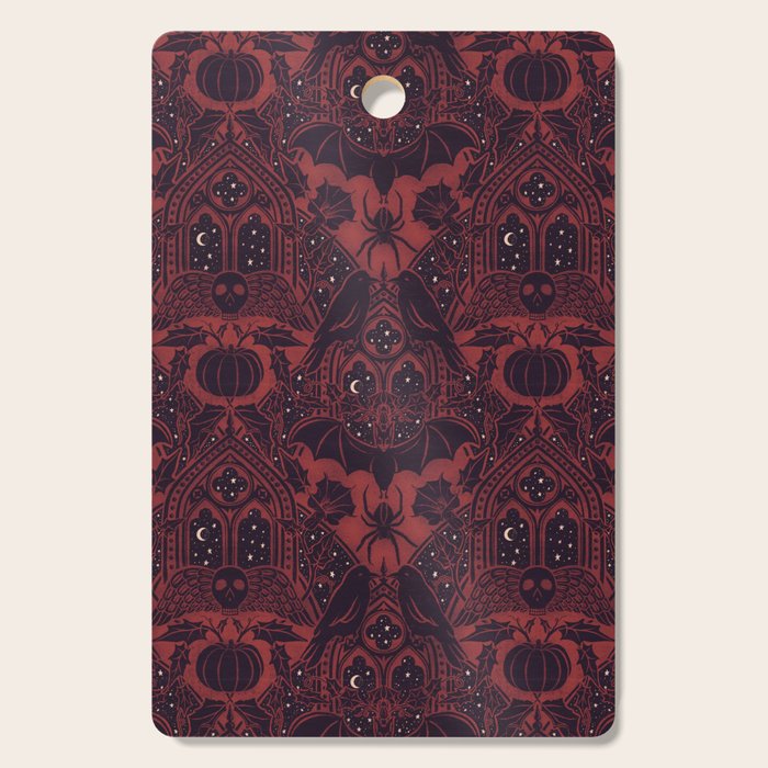 Gothic Halloween Damask - Red black and white  Cutting Board Gallery Image 1