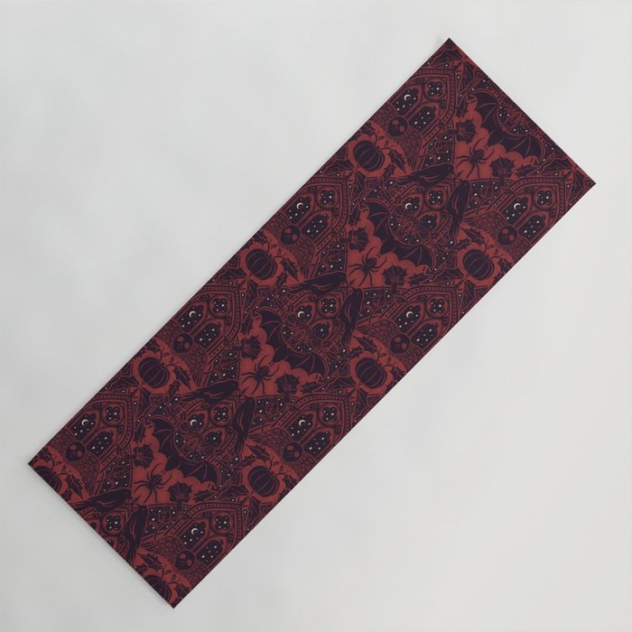Gothic Halloween Damask - Red black and white  Yoga Mat Gallery Image 1