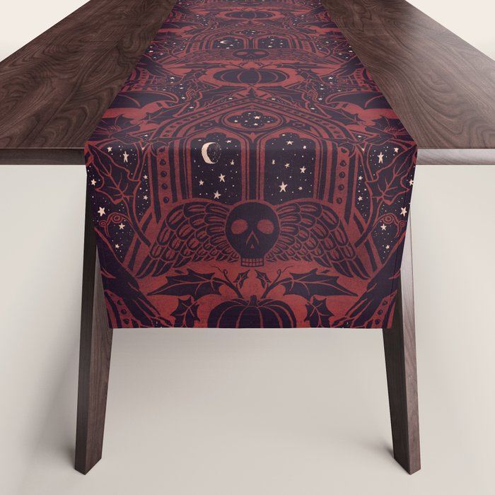 Gothic Halloween Damask - Red black and white  Table Runner Gallery Image 1