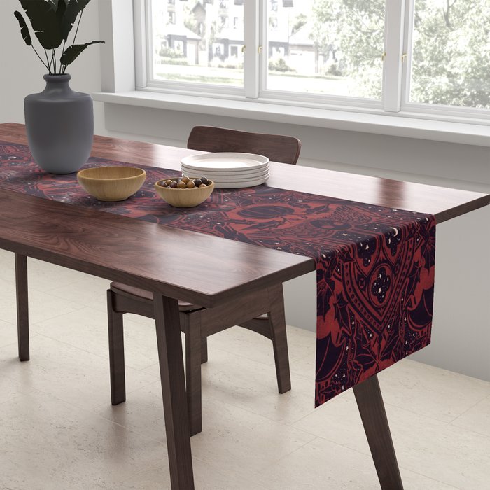 Gothic Halloween Damask - Red black and white  Table Runner Gallery Image 2