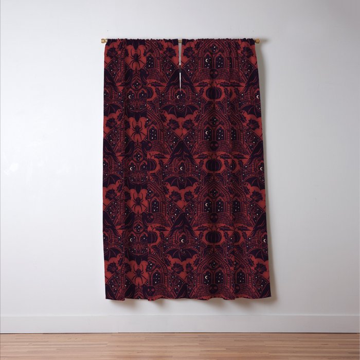 Gothic Halloween Damask - Red black and white  Window Curtain Gallery Image 3