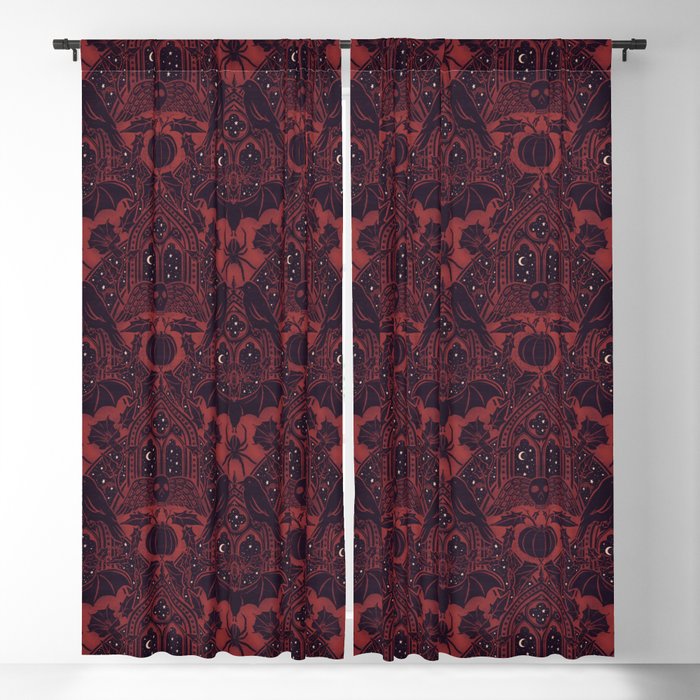 Gothic Halloween Damask - Red black and white  Window Curtain Gallery Image 5