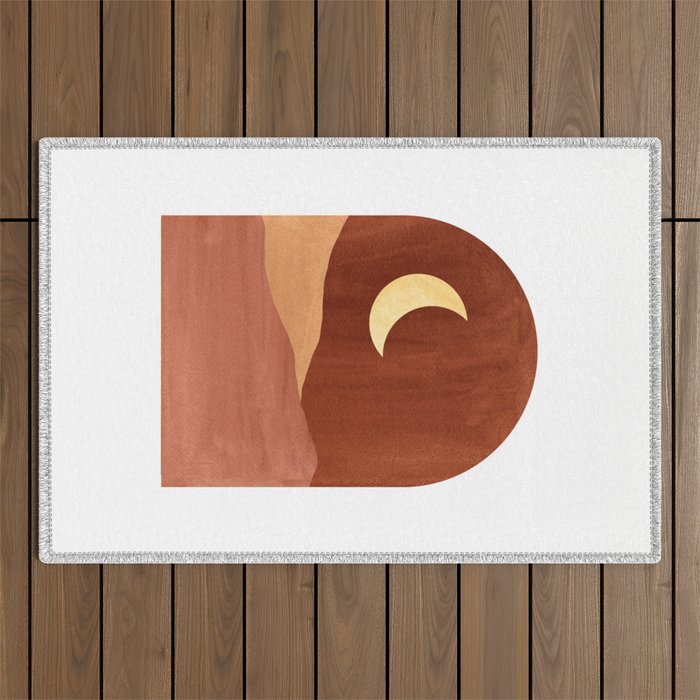 TERRACOTTA NIGHT, abstract landscape, moon and desert Outdoor Rug Gallery Image 1