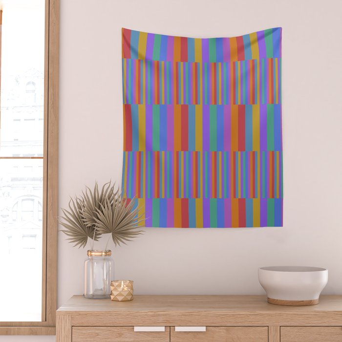 Mixed Stripes Pattern II Primary Rainbow Wall Tapestry Gallery Image 2