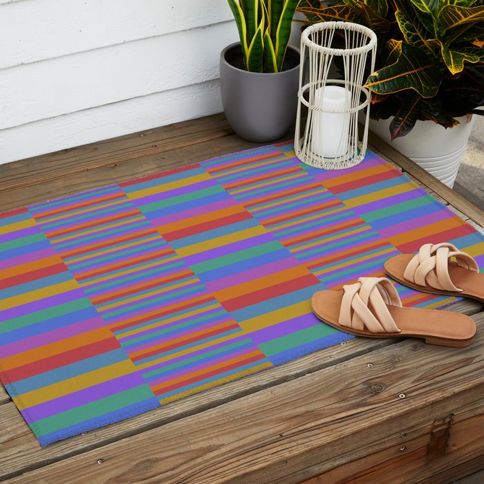 Mixed Stripes Pattern II Primary Rainbow Outdoor Rug Gallery Image 2