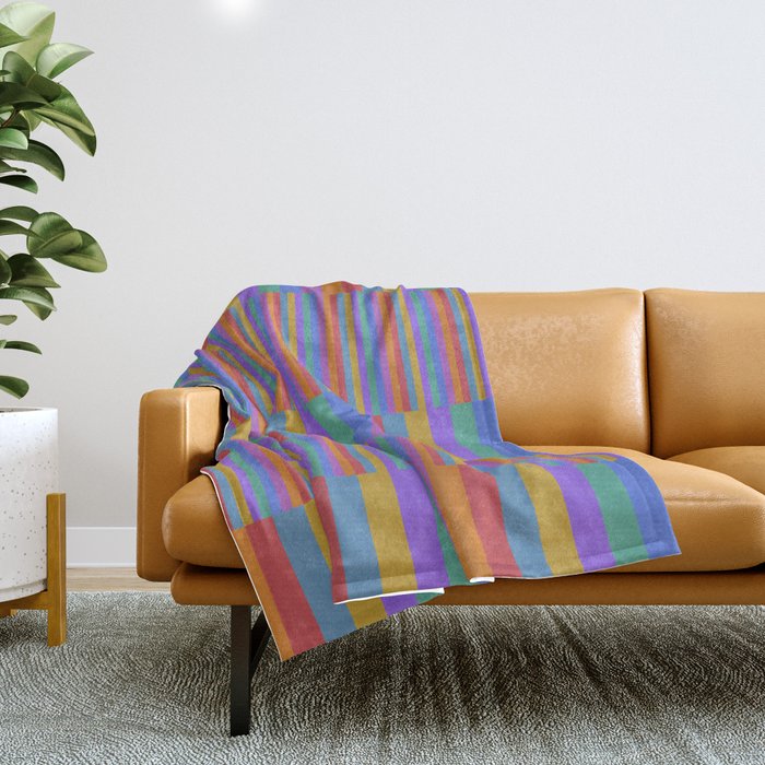 Mixed Stripes Pattern II Primary Rainbow Throw Blanket Gallery Image 1