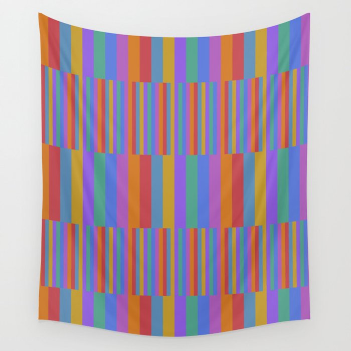 Mixed Stripes Pattern II Primary Rainbow Wall Tapestry Gallery Image 4