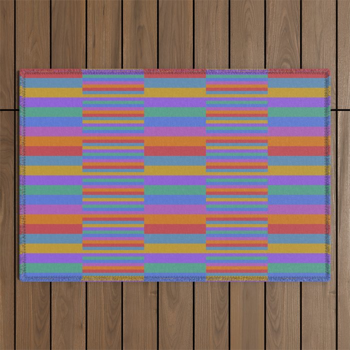 Mixed Stripes Pattern II Primary Rainbow Outdoor Rug Gallery Image 1