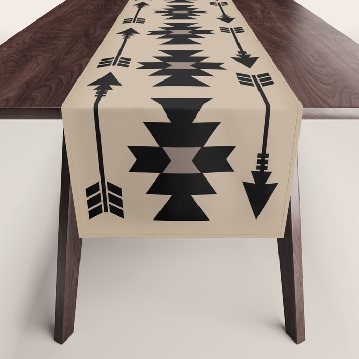 Southwestern Arrow Pattern 232 Black and Beige Table Runner Gallery Image 1