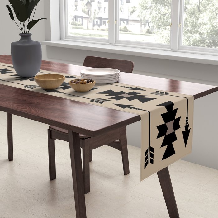Southwestern Arrow Pattern 232 Black and Beige Table Runner Gallery Image 2