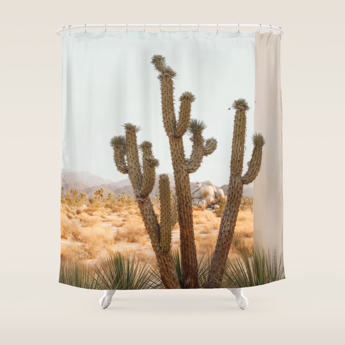 Sunset Cactus - Neutral Desert Wall Art Shower Curtain Gallery Image 1