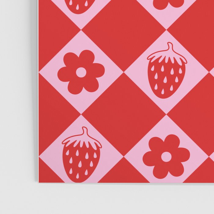 Flowers And Strawberry Pink & Red Checker Poster Gallery Image 3