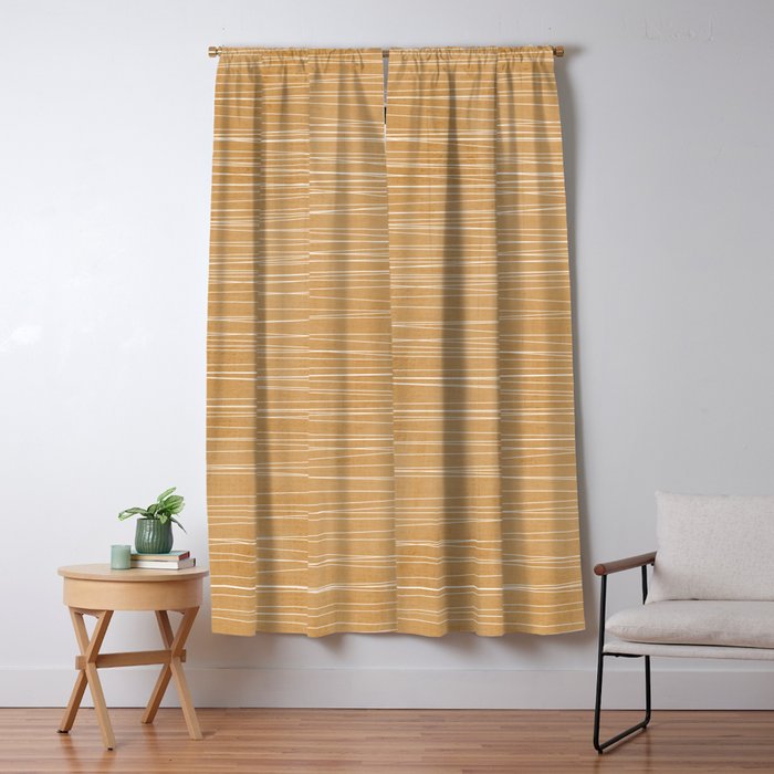 Mustard White Lines Minimalist Artwork Window Curtain Gallery Image 5