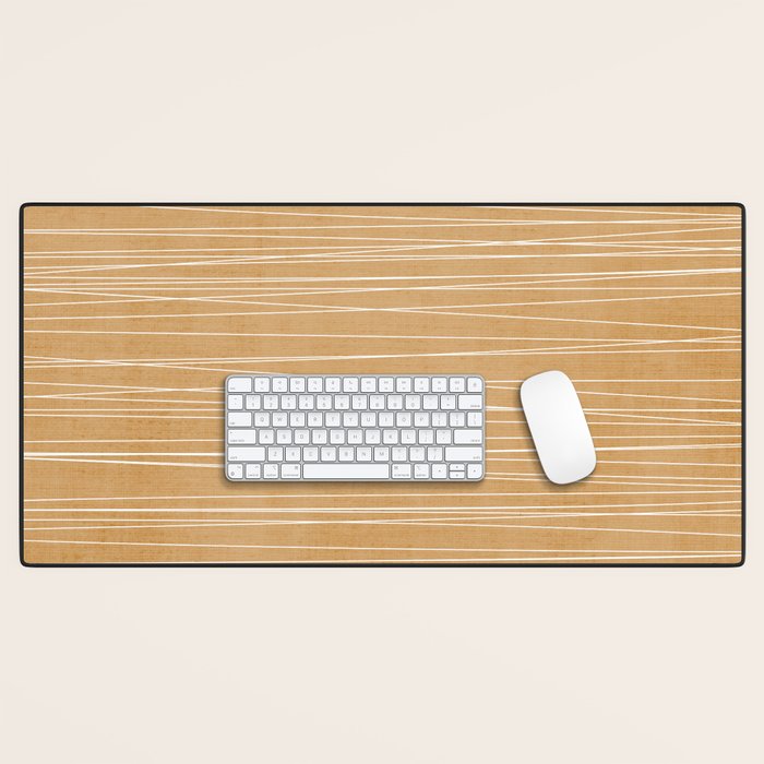 Mustard White Lines Minimalist Artwork Desk Mat Gallery Image 1