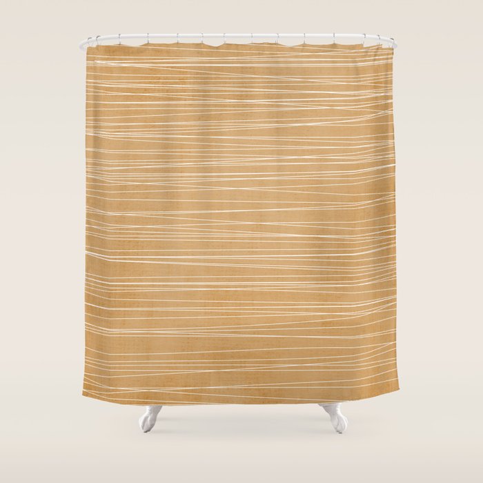 Mustard White Lines Minimalist Artwork Shower Curtain Gallery Image 1