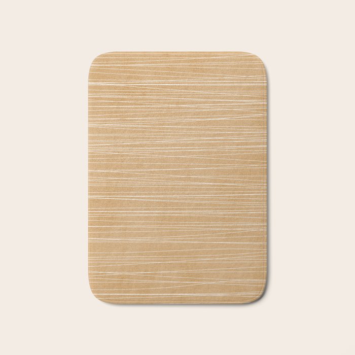 Mustard White Lines Minimalist Artwork Bath Mat Gallery Image 1
