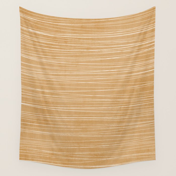 Mustard White Lines Minimalist Artwork Wall Tapestry Gallery Image 4