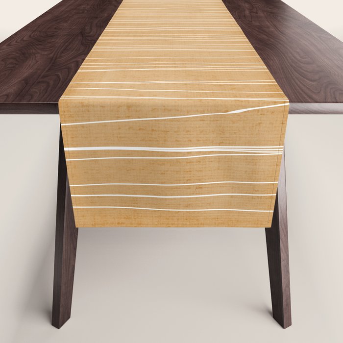 Mustard White Lines Minimalist Artwork Table Runner Gallery Image 1