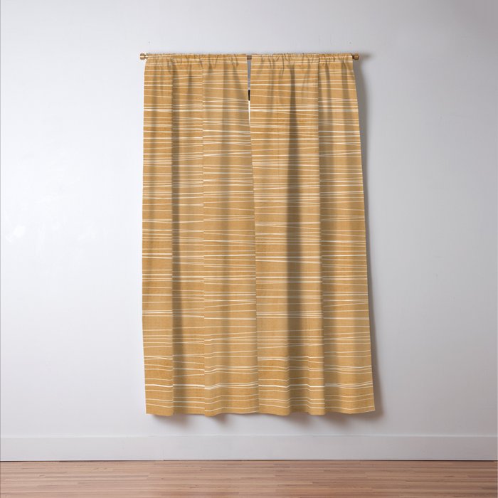 Mustard White Lines Minimalist Artwork Window Curtain Gallery Image 3