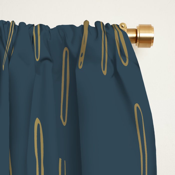 Raindrops, Mudcloth, Teal and Gold, Boho Wall Art Window Curtain Gallery Image 2
