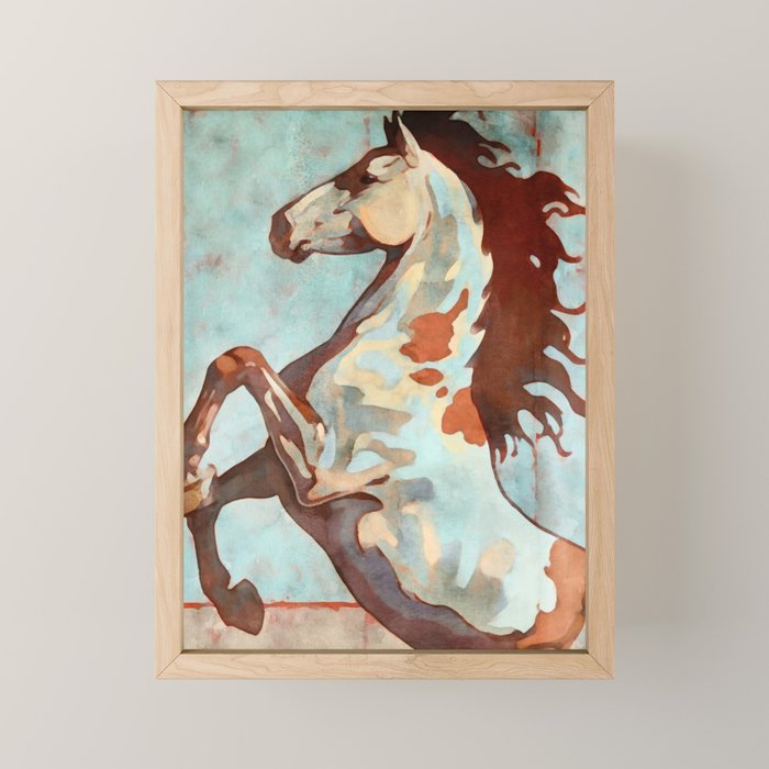 Horse Watercolor in Turqoise and Rust Mini Art Print Gallery Image 1
