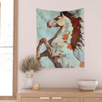 Horse Watercolor in Turqoise and Rust Wall Tapestry Gallery Image 2