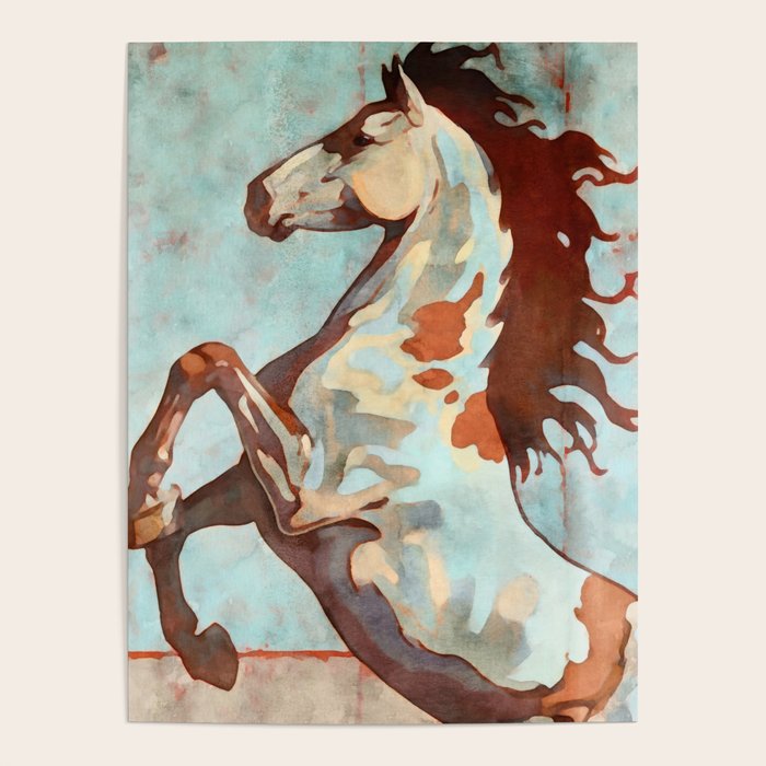 Horse Watercolor in Turqoise and Rust Poster Gallery Image 4