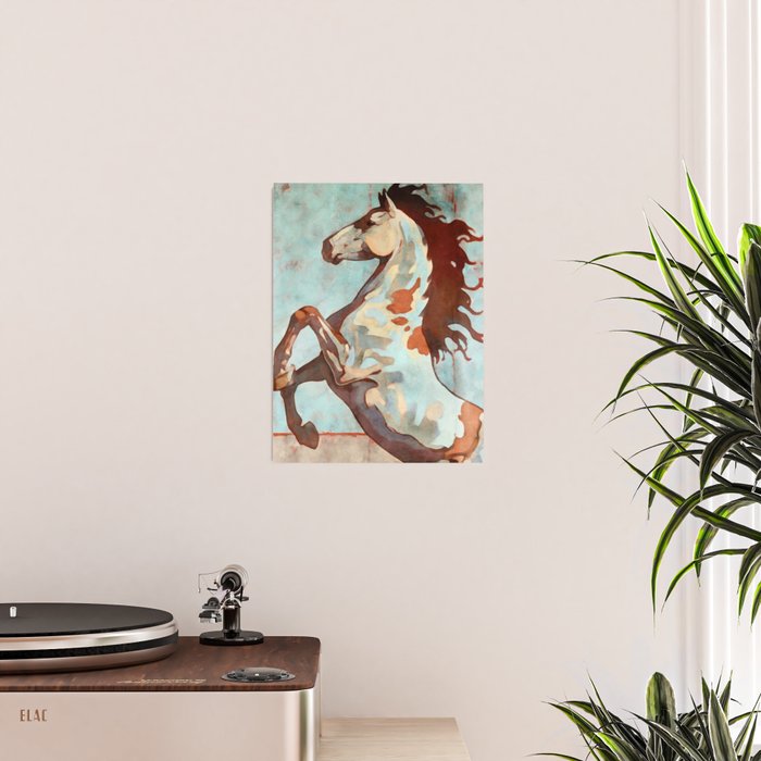 Horse Watercolor in Turqoise and Rust Poster Gallery Image 2