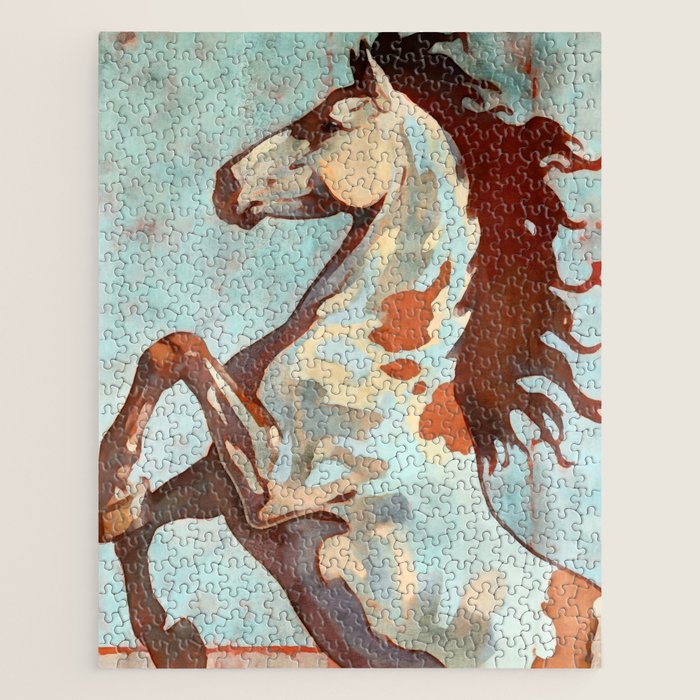 Horse Watercolor in Turqoise and Rust Jigsaw Puzzle Gallery Image 1