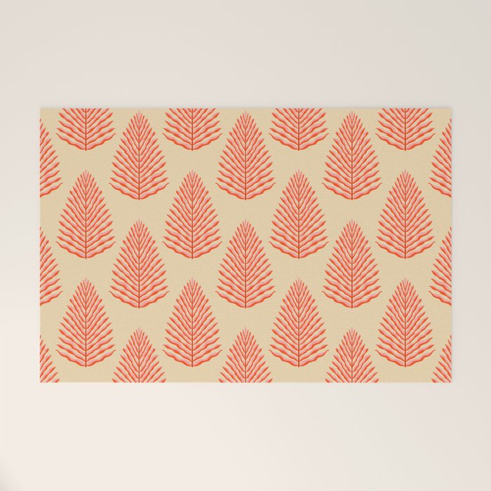 Pink and Red Organic Leaf Welcome Mat Gallery Image 1