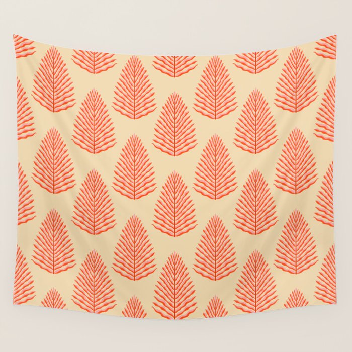 Pink and Red Organic Leaf Wall Tapestry Gallery Image 1