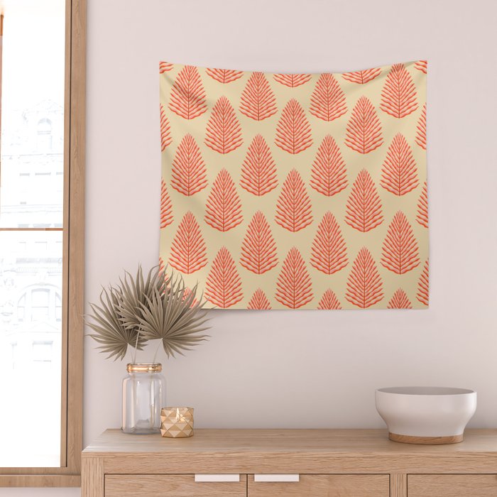 Pink and Red Organic Leaf Wall Tapestry Gallery Image 2