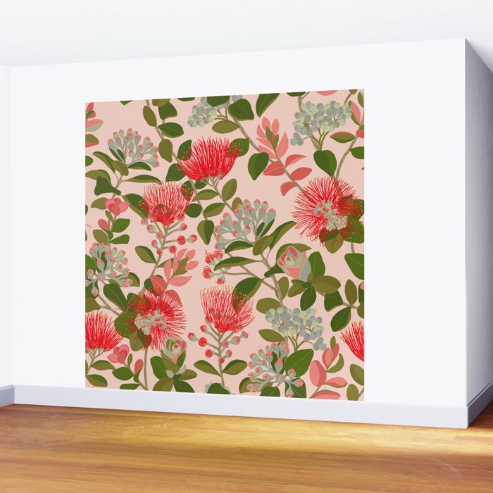 Ohia Lehua Tree on Pink Wall Mural Gallery Image 2