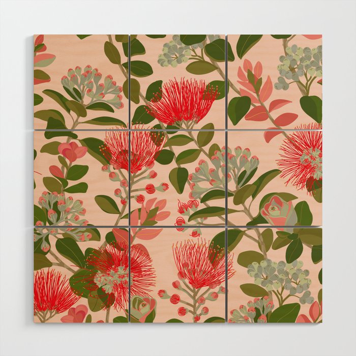 Ohia Lehua Tree on Pink Wood Wall Art Gallery Image 1