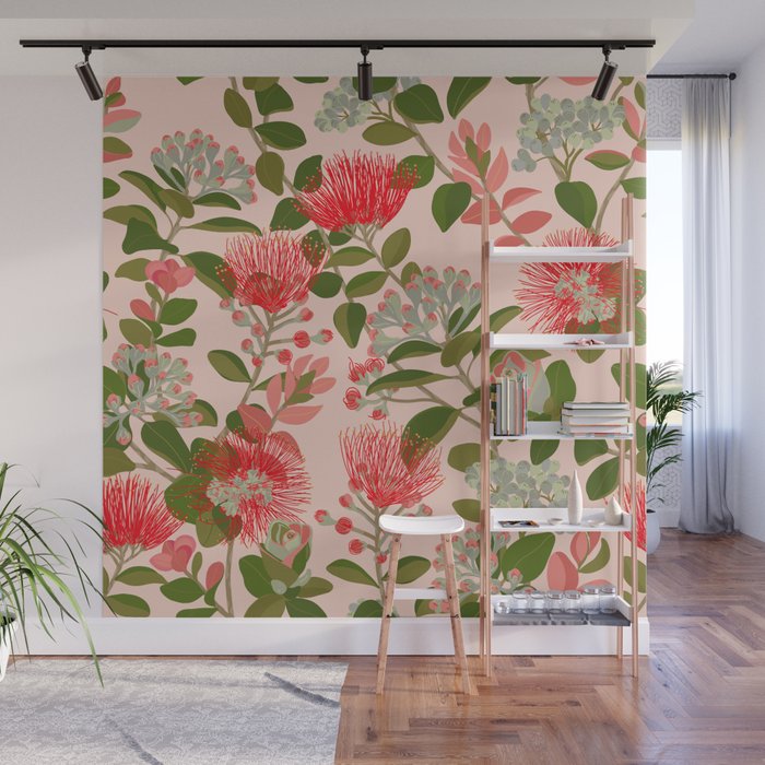Ohia Lehua Tree on Pink Wall Mural Gallery Image 1