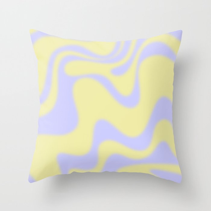 Dreamy Retro Liquid Swirl Contemporary Abstract 2 in Butter Yellow and Lavender Pastel Throw Pillow Gallery Image 6