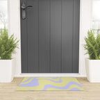 Dreamy Retro Liquid Swirl Contemporary Abstract 2 in Butter Yellow and Lavender Pastel Welcome Mat Gallery Image 3