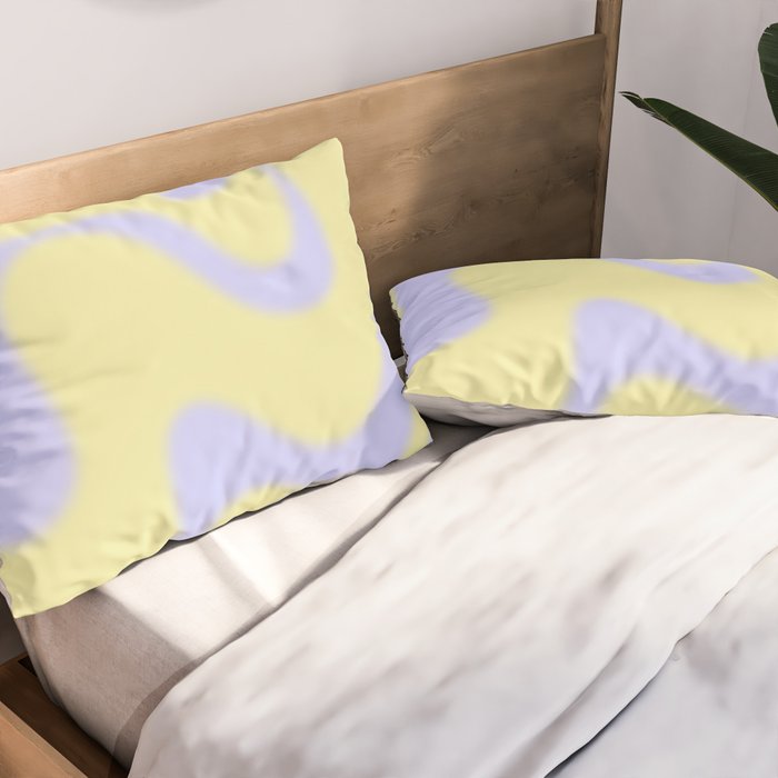 Dreamy Retro Liquid Swirl Contemporary Abstract 2 in Butter Yellow and Lavender Pastel Pillow Sham Gallery Image 2