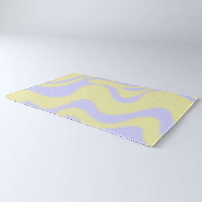 Dreamy Retro Liquid Swirl Contemporary Abstract 2 in Butter Yellow and Lavender Pastel Rug Gallery Image 3