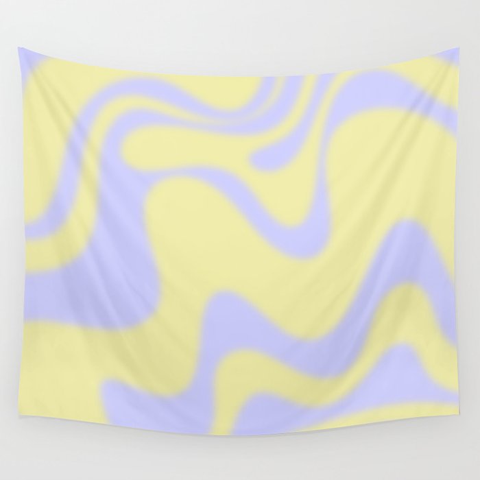 Dreamy Retro Liquid Swirl Contemporary Abstract 2 in Butter Yellow and Lavender Pastel Wall Tapestry Gallery Image 4