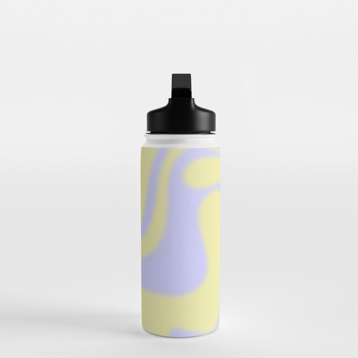Dreamy Retro Liquid Swirl Contemporary Abstract 2 in Butter Yellow and Lavender Pastel Water Bottle Gallery Image 3