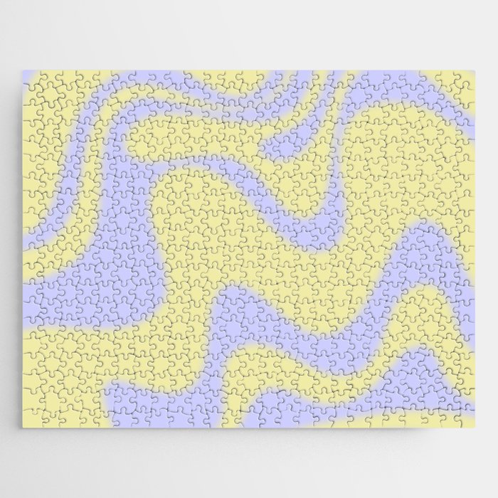 Dreamy Retro Liquid Swirl Contemporary Abstract 2 in Butter Yellow and Lavender Pastel Jigsaw Puzzle Gallery Image 1