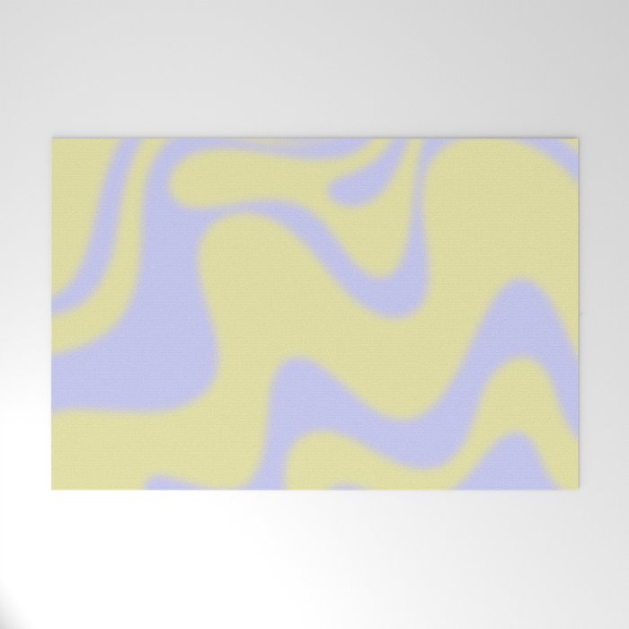 Dreamy Retro Liquid Swirl Contemporary Abstract 2 in Butter Yellow and Lavender Pastel Welcome Mat Gallery Image 1