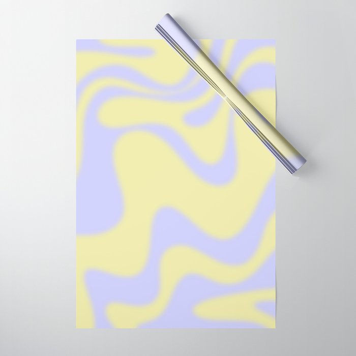Dreamy Retro Liquid Swirl Contemporary Abstract 2 in Butter Yellow and Lavender Pastel Wrapping Paper Gallery Image 1