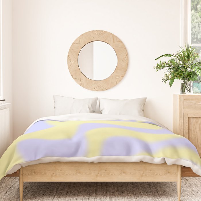 Dreamy Retro Liquid Swirl Contemporary Abstract 2 in Butter Yellow and Lavender Pastel Duvet Cover Gallery Image 3
