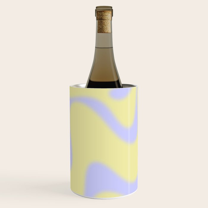 Dreamy Retro Liquid Swirl Contemporary Abstract 2 in Butter Yellow and Lavender Pastel Wine Chiller Gallery Image 1