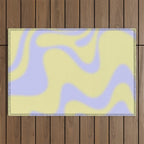 Dreamy Retro Liquid Swirl Contemporary Abstract 2 in Butter Yellow and Lavender Pastel Outdoor Rug Gallery Image 1