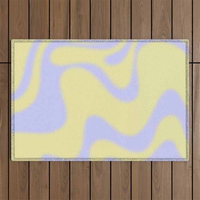 Dreamy Retro Liquid Swirl Contemporary Abstract 2 in Butter Yellow and Lavender Pastel Outdoor Rug Gallery Image 1